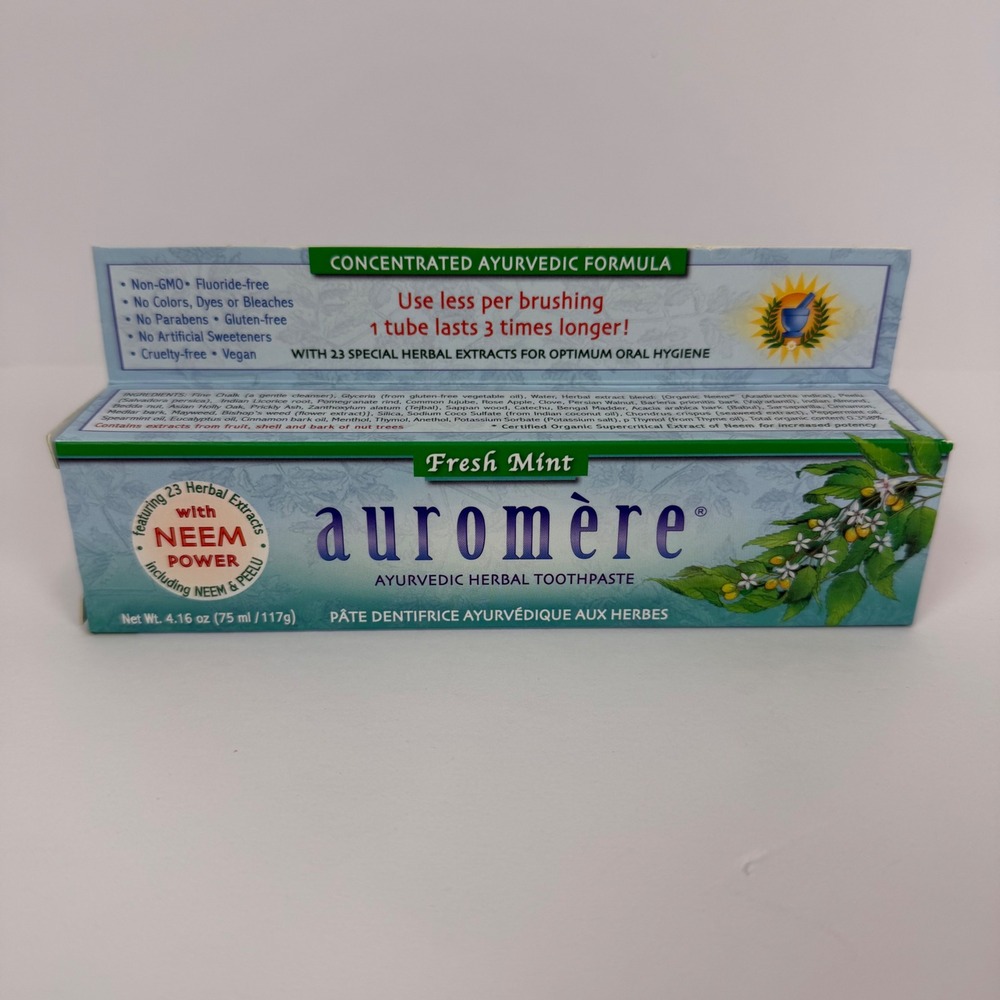 Auromere Ayurvedic Herbal Toothpaste Fresh Mint Neem Peelu Fluoride Free 4.16oz